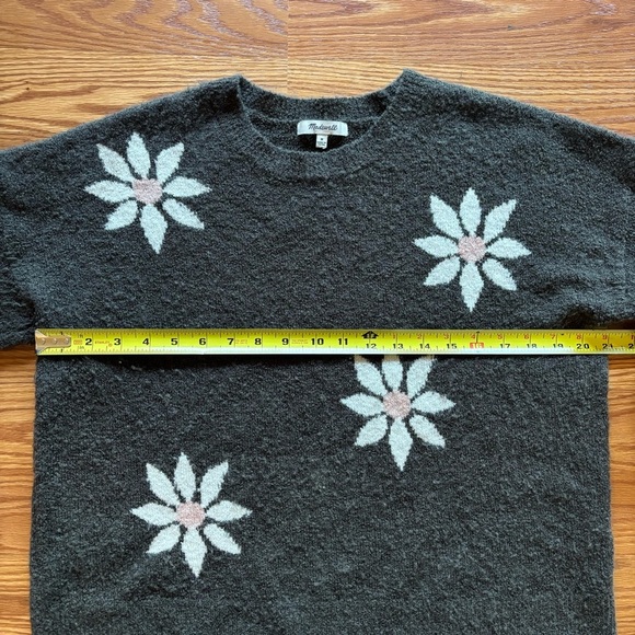 Madewell Floral Intarsia Wool Blend Pullover Sweater Size Medium Green White - Picture 3 of 9